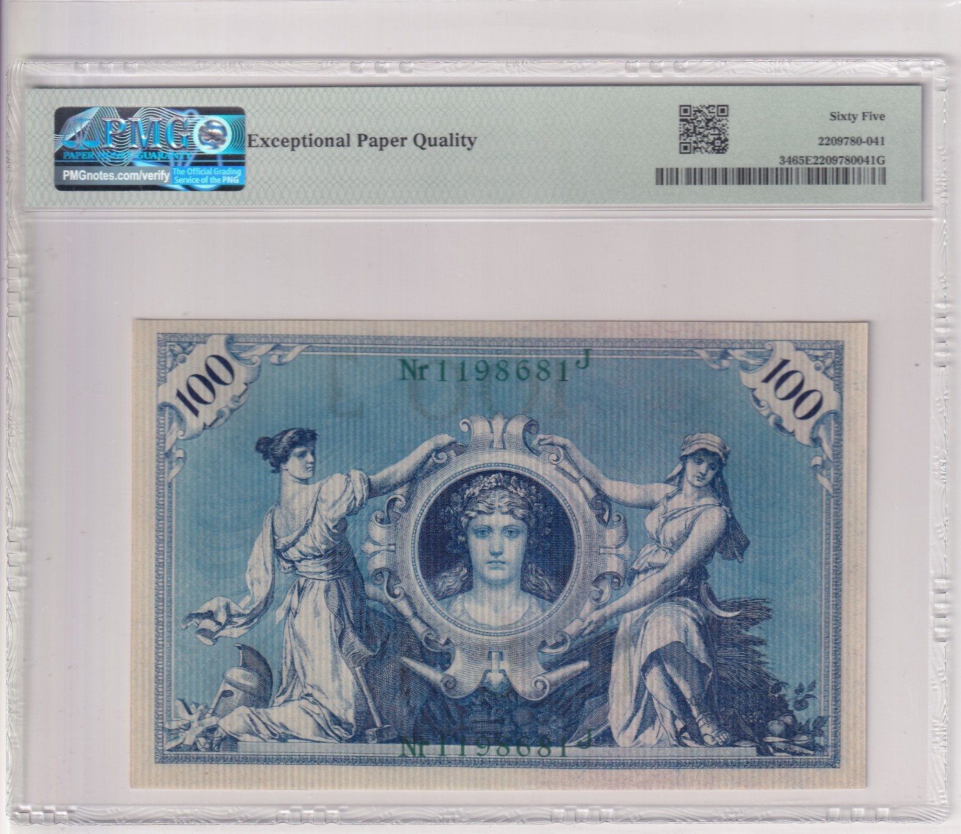 🌗乐淘淘世界纸币拍卖 第34期🌓 【1198681J】德国1908年纸币 100马克 倒置号 百年老钞 PMG65EPQ