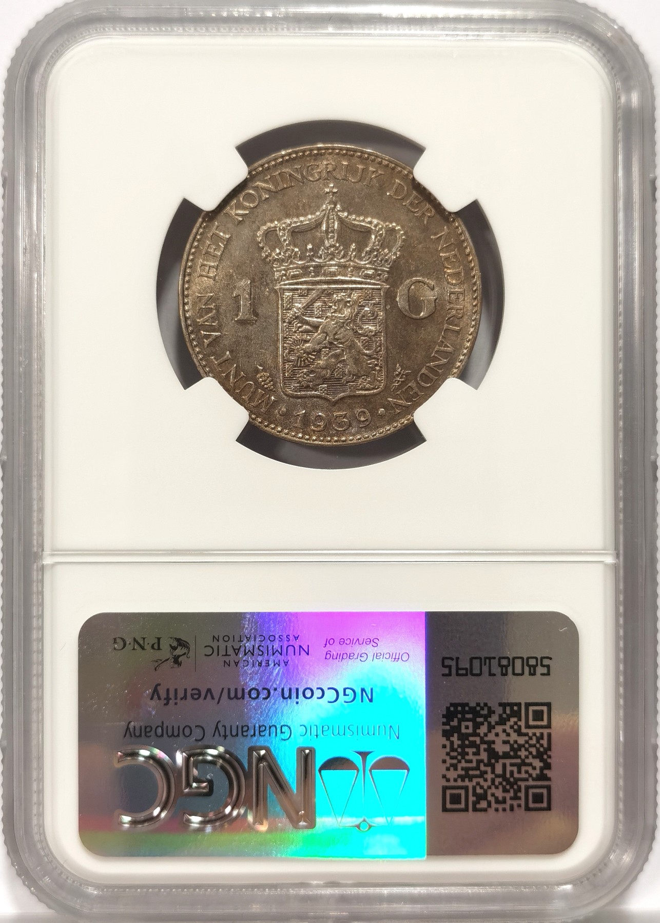 博洋堂世界钱币拍卖第056期（全场包邮） NGC MS62 荷兰1939年威廉明娜女王1盾银币