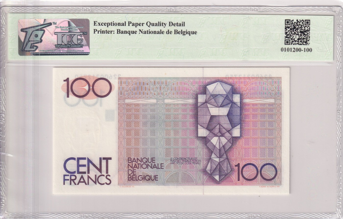 🌗乐淘淘世界纸币拍卖 第34期🌓 【22600212750】比利时1978-81年纸币 100法郎 TQG66EPQ