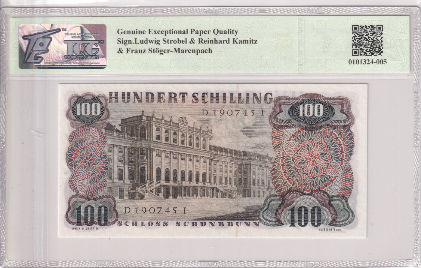 🌗乐淘淘世界纸币拍卖 第34期🌓 【D 190745 I】奥地利1960年纸币 100先令 施特劳斯 TQG66EPQ