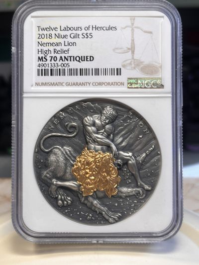 【海寕潮】拍卖第九十四期【圣诞节】 - 【海寧潮A】纽埃2018年大力神系列猎取涅墨亚狮子银币NGC-MS70原价5200元，无原盒证书
