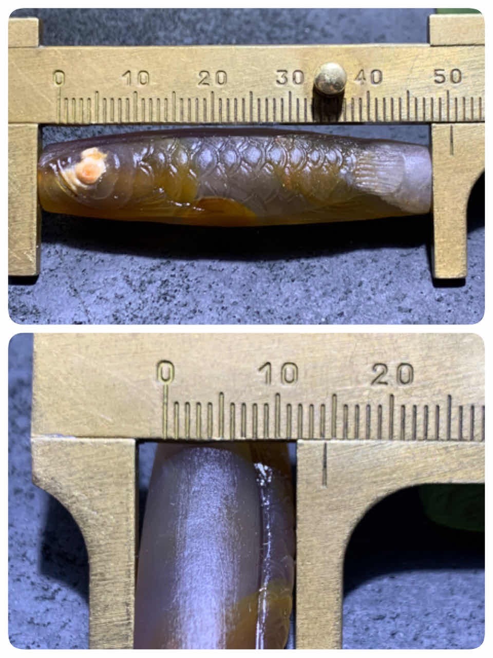 精美亚光高玉化冰飘巴西玛瑙手工俏色巧雕招财龙鱼大桶珠一个！