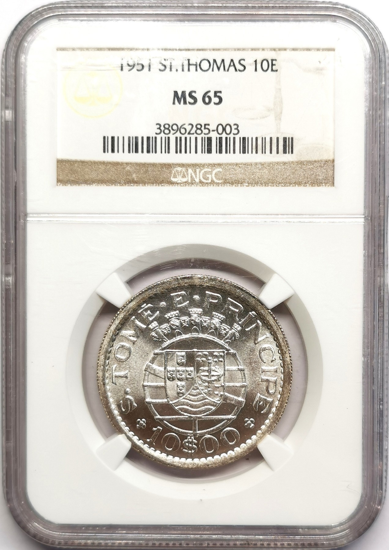 凡希社世界钱币微拍第二百五十七期（感恩专场） 1951葡属圣多美与普林西比10E银币NGC-MS65