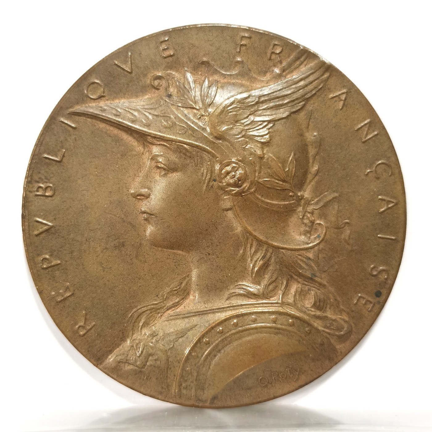 博洋堂世界钱币拍卖第056期（全场包邮） 法国罗蒂作品经典玛丽安娜戎装内政部艺术铜章（原盒）直径：51MM 边铭：丰饶角+铜标，名誉经典铜章，值得收藏