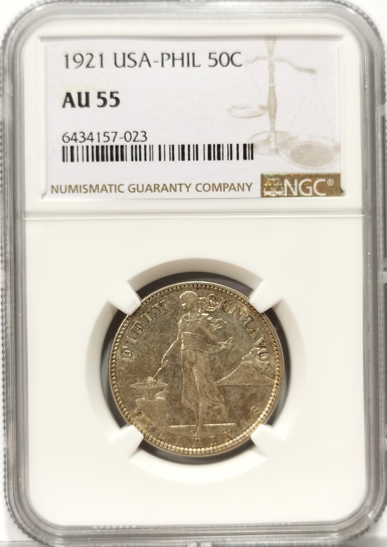 博洋堂世界钱币拍卖第056期（全场包邮） NGC AU55 美属菲律宾1921年打铁小样50分银币，菲律宾早期银币，细节清晰，原味转光，潜力上涨品种