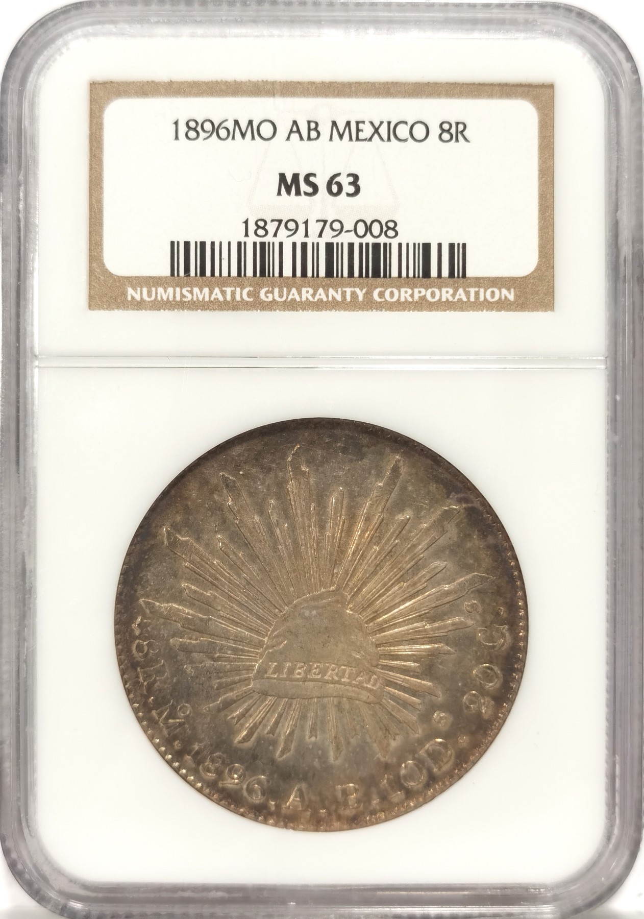 博洋堂世界钱币拍卖第056期（全场包邮） NGC MS63 墨西哥1896年MO AB版花边鹰洋，原味深打