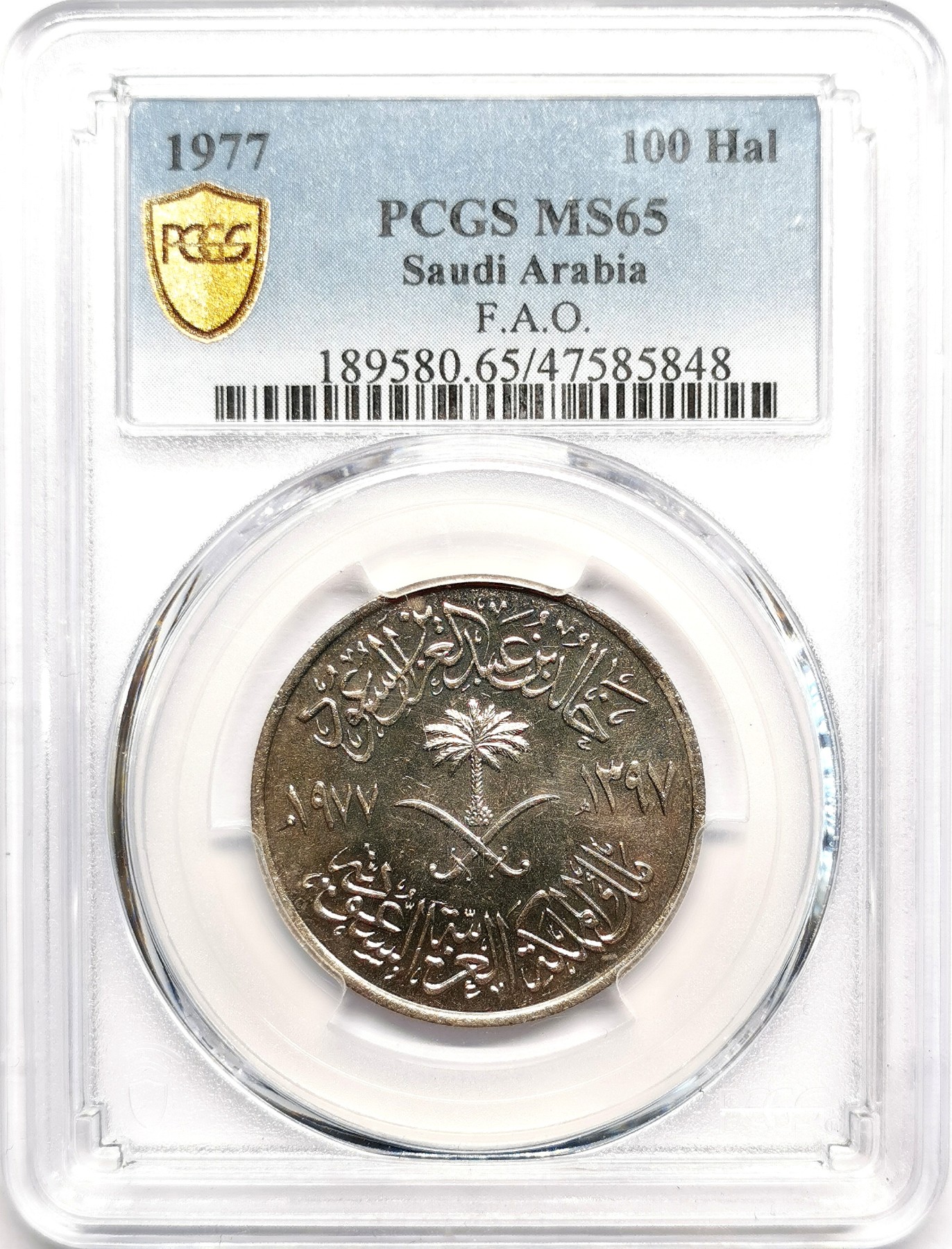 凡希社世界钱币微拍第二百五十七期（感恩专场） 1977沙特阿拉伯FAO纪念100Hal PCGS-MS65