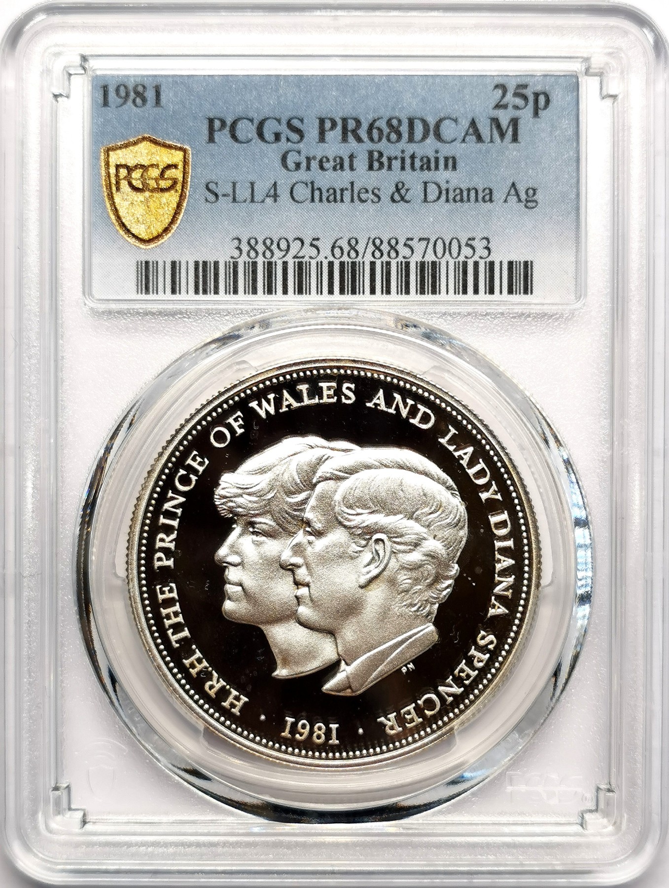 凡希社世界钱币微拍第二百五十七期（感恩专场） 1987英国查尔斯戴安娜大婚纪念大银精铸PCGS-PF68DCAM附原盒