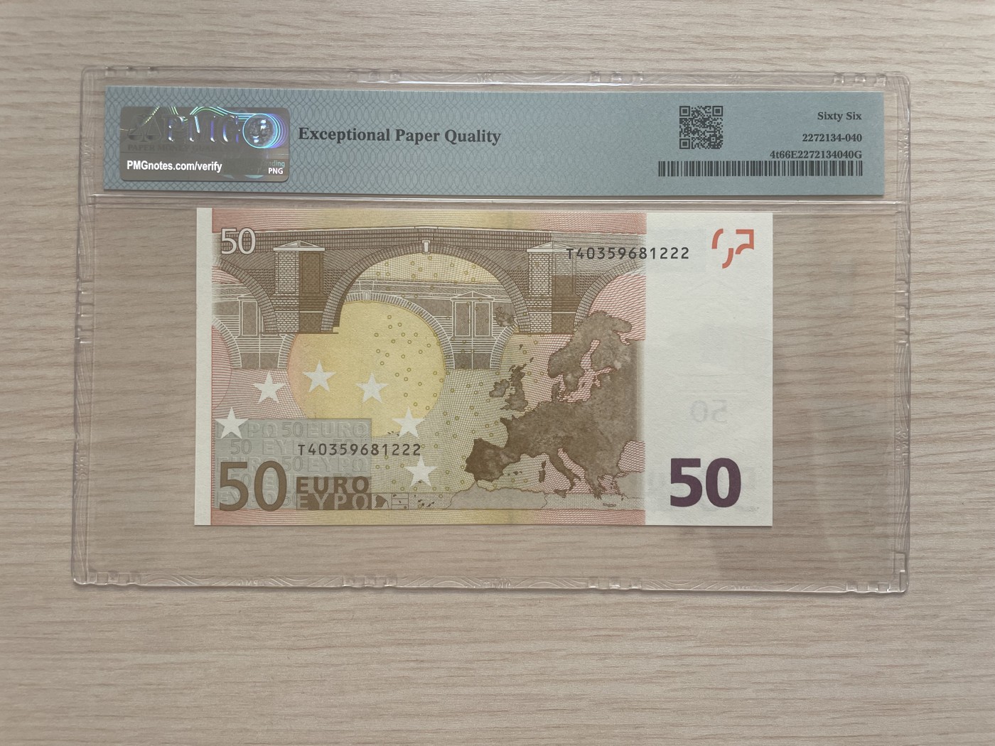🌗乐淘淘世界纸币拍卖 第34期🌓 【T40359681222】欧盟2002年纸币 50欧元 一签 稀少爱尔兰版 豹子号222 PMG66EPQ