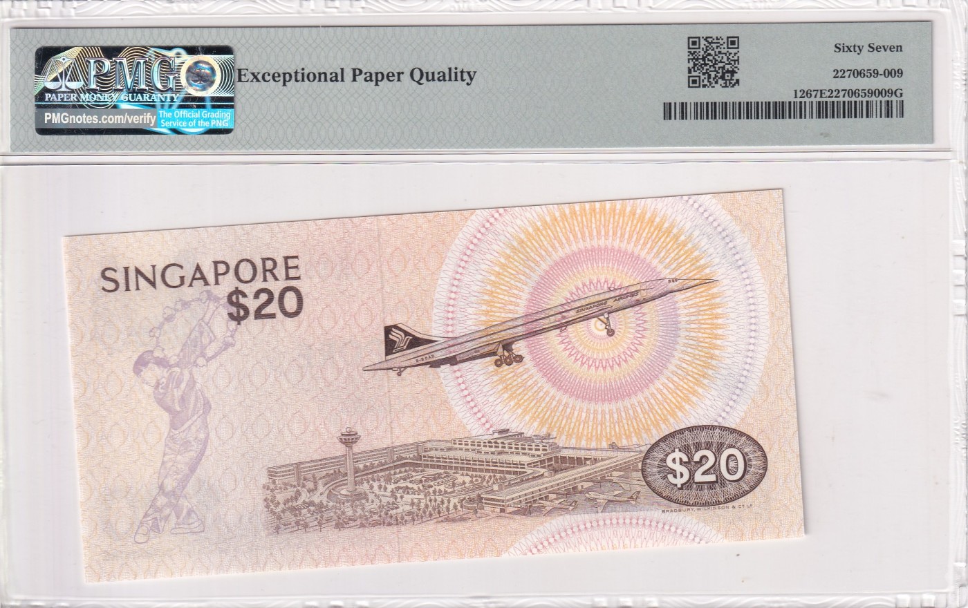 🌗乐淘淘世界纸币拍卖 第34期🌓 【A/79 550359】新加坡1979年纸币 20元 PMG67EPQ 亚军分