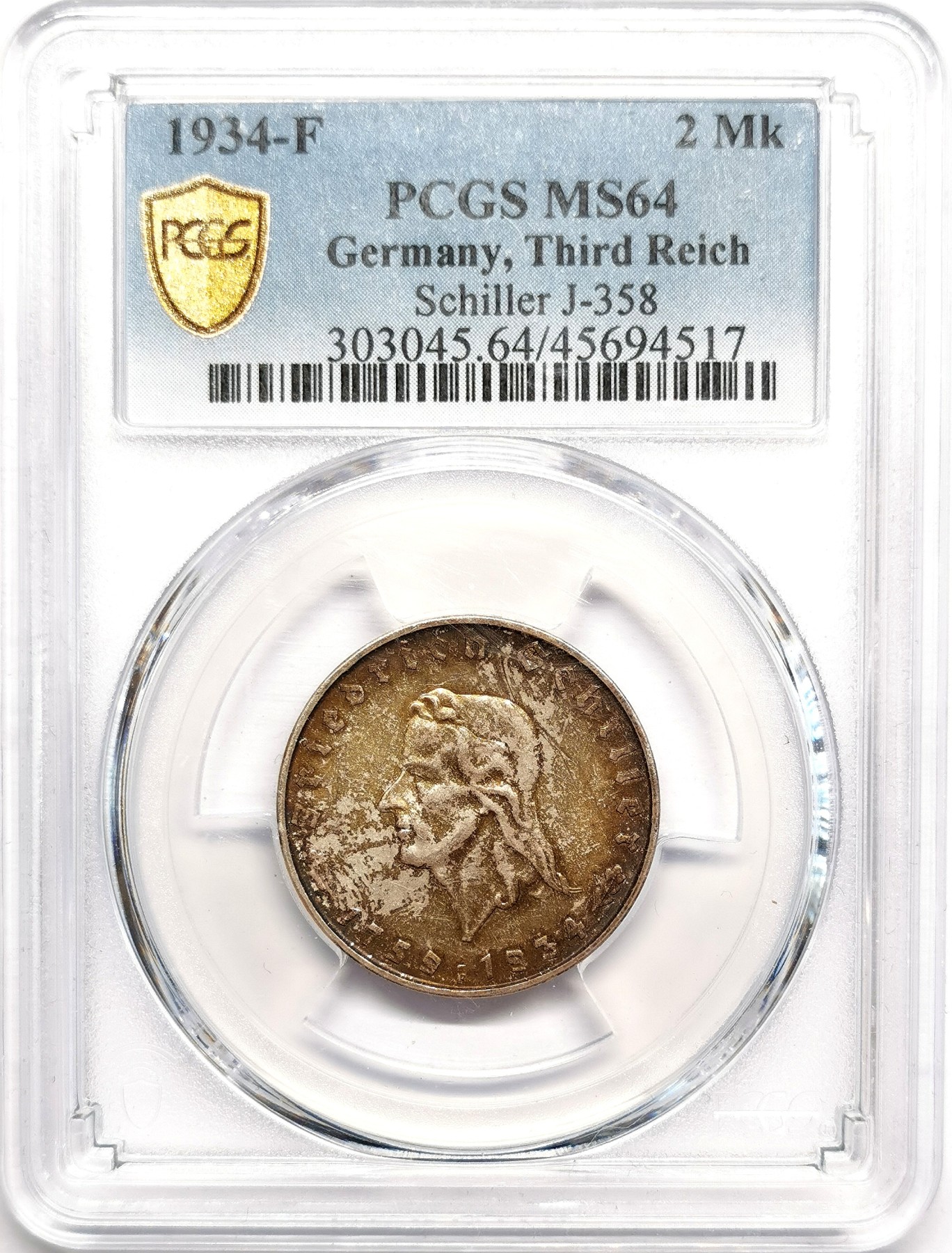 凡希社世界钱币微拍第二百五十七期（感恩专场） 1934德国席勒2马克PCGS-MS64