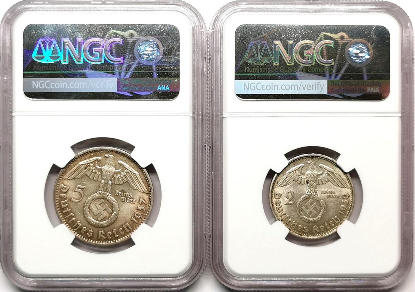 凡希社世界钱币微拍第二百五十七期（感恩专场） 德国兴登堡2/5马克银币一对NGC