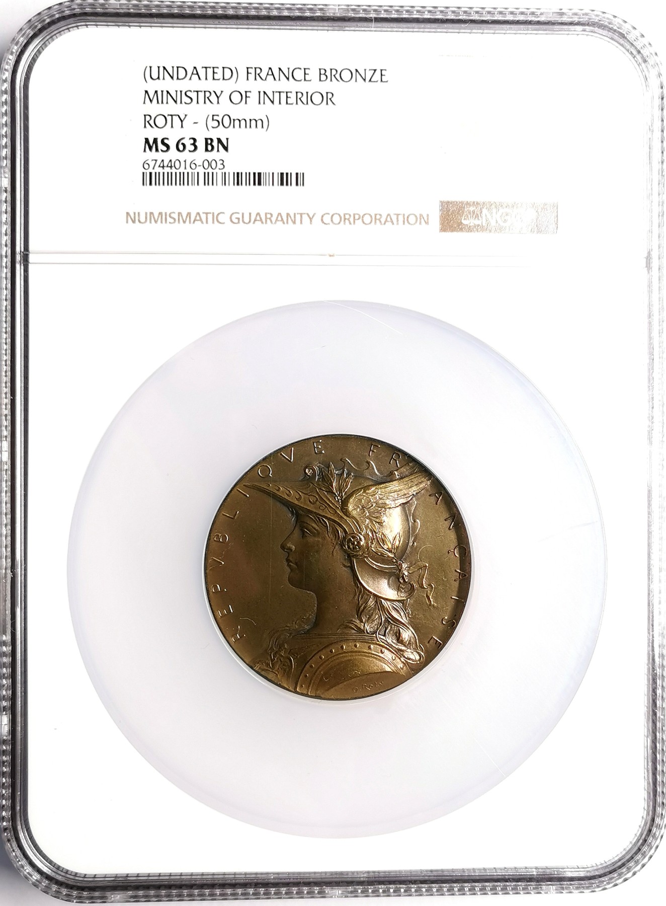 凡希社世界钱币微拍第二百五十七期（感恩专场） 十九世纪法国内政部戎装玛丽安娜纪念铜章NGC-MS63 Roty作品！