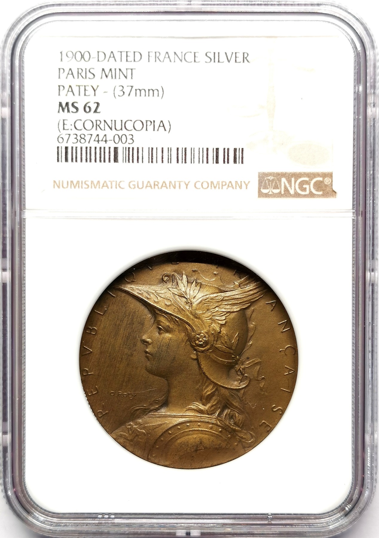 凡希社世界钱币微拍第二百五十七期（感恩专场） 1900法国巴黎造币厂纪念铜章NGC-MS62 Patey作品！