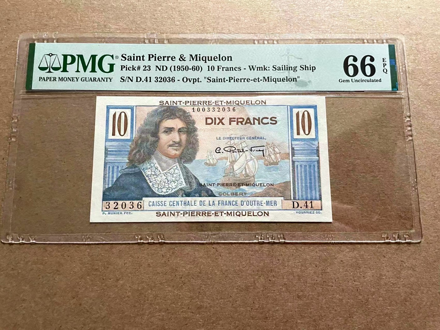 【Blue Auction】✨世界纸币精拍第406期【精】 【无47】圣皮埃尔和密克隆 1950-60年10法郎 PMG66EPQ 