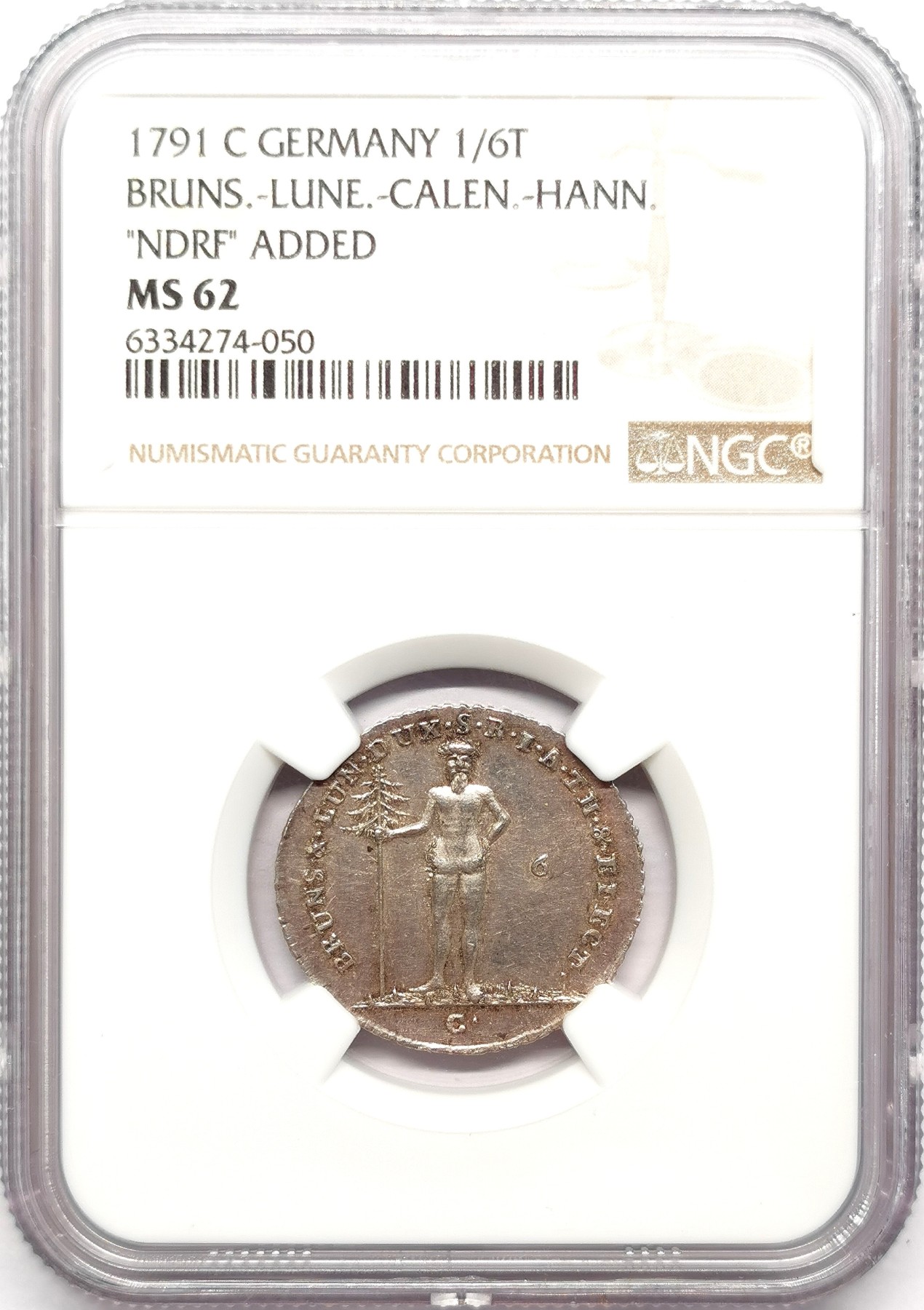 凡希社世界钱币微拍第二百五十七期（感恩专场） 1791布伦瑞克吕内堡野人1/6泰勒NGC-MS62