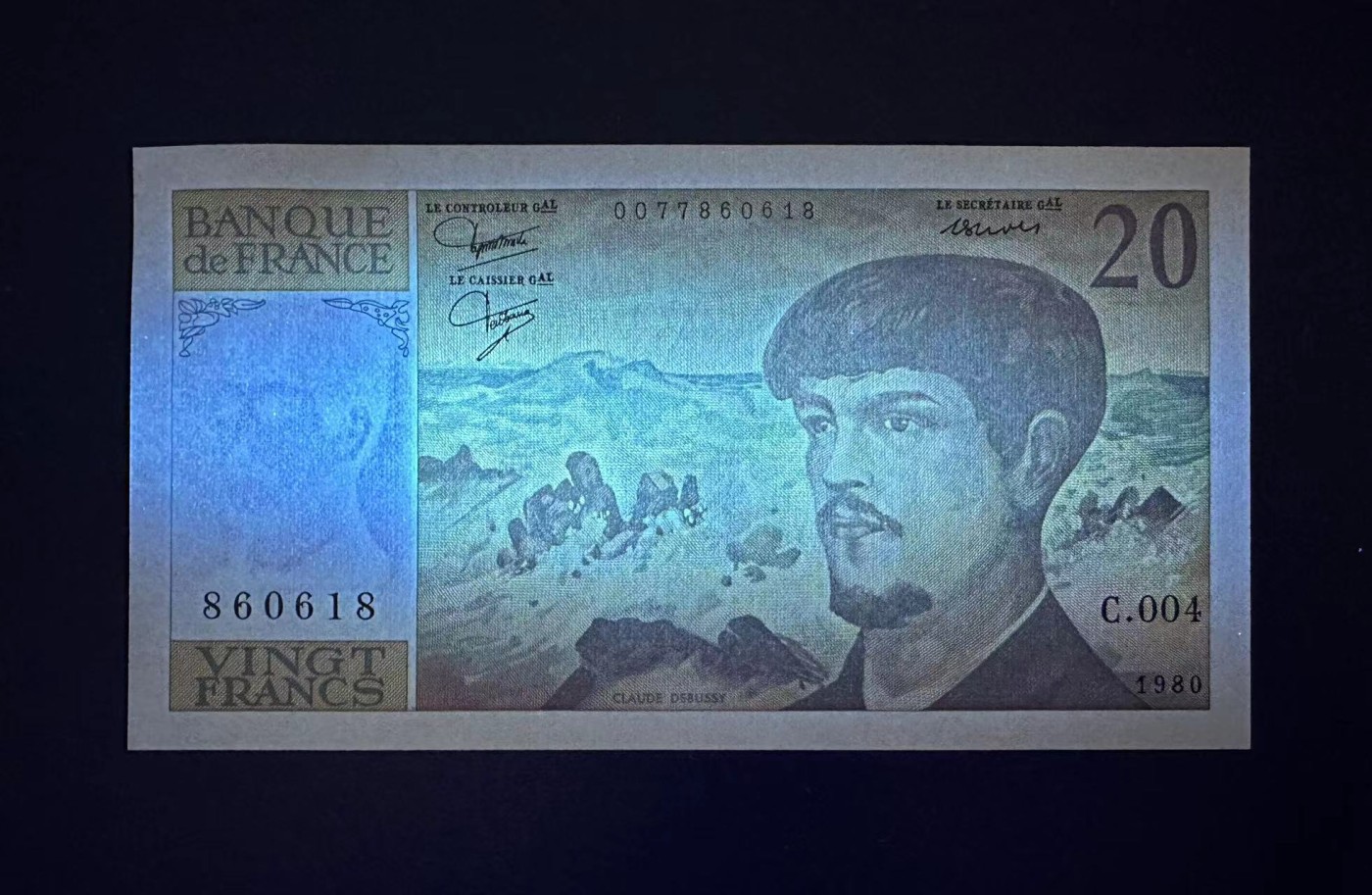 【Blue Auction】✨世界纸币精拍第406期【精】 【倒置号】法国 1980年20法郎 UNC