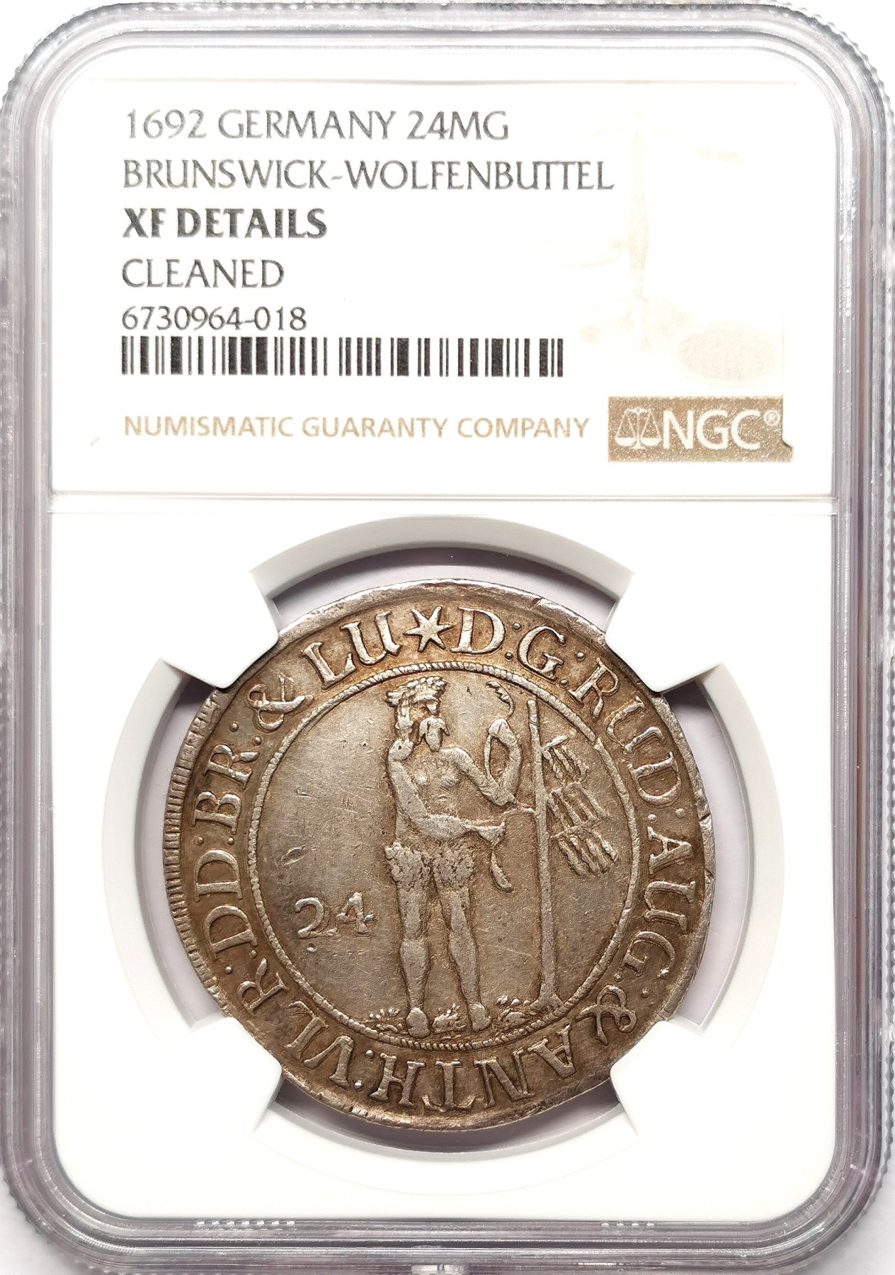 凡希社世界钱币微拍第二百五十七期（感恩专场） 1692布伦瑞克沃芬伯特野人24MG银币NGC-XFD