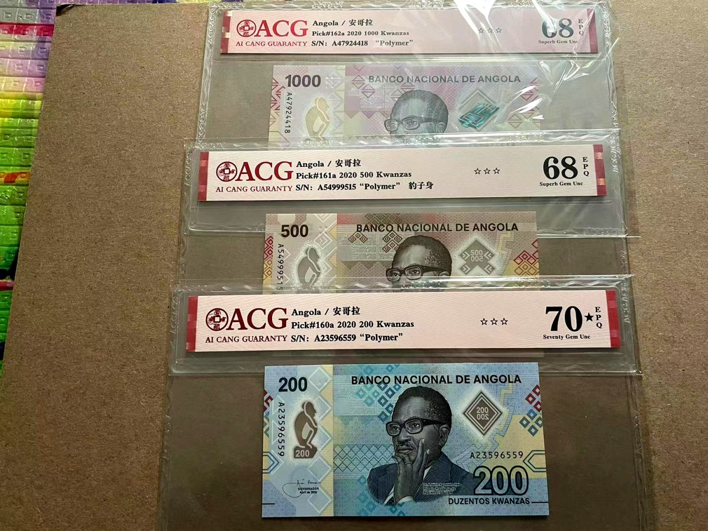 【Blue Auction】✨世界纸币精拍第406期【精】 【一组5张】安哥拉 200-5000克瓦查 ACG70EPQ星星-68EPQ 高分套