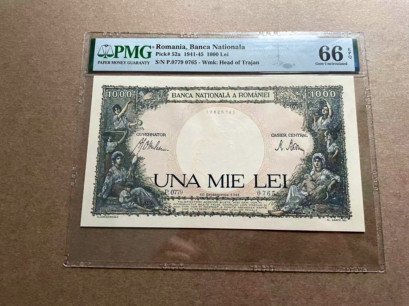 【Blue Auction】✨世界纸币精拍第406期【精】 罗马尼亚 1941-45年1000雷 PMG66EPQ 