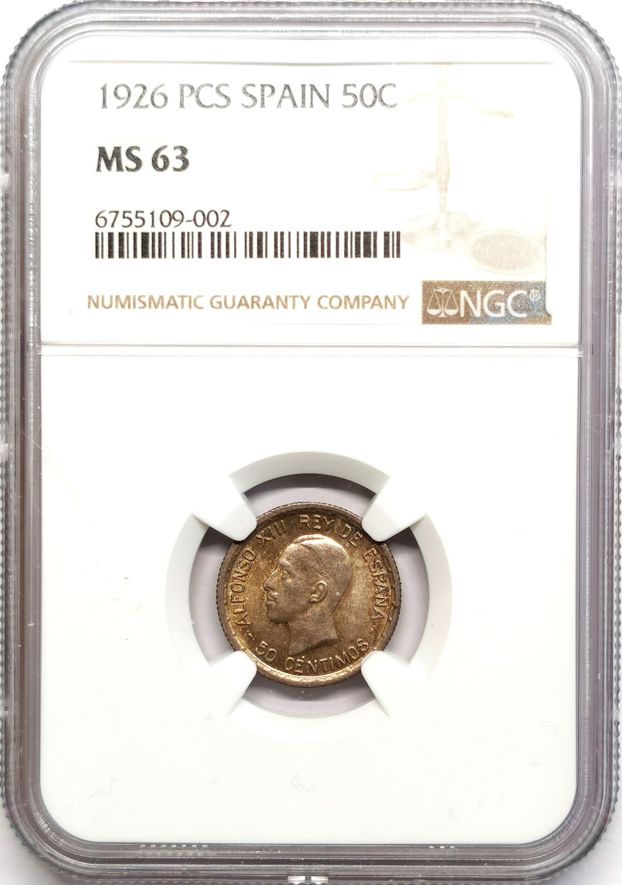 凡希社世界钱币微拍第二百五十七期（感恩专场） 1926西班牙50分银币NGC-MS62