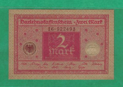 德国1920年2马克 P-59 红色 欧洲纸币 实物图 UNC - 德国1920年2马克 P-59 红色 欧洲纸币 实物图 UNC