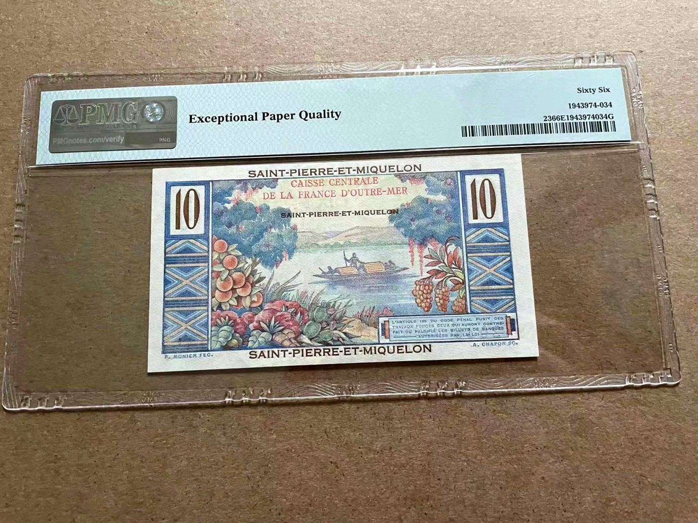 【Blue Auction】✨世界纸币精拍第406期【精】 【无47】圣皮埃尔和密克隆 1950-60年10法郎 PMG66EPQ 