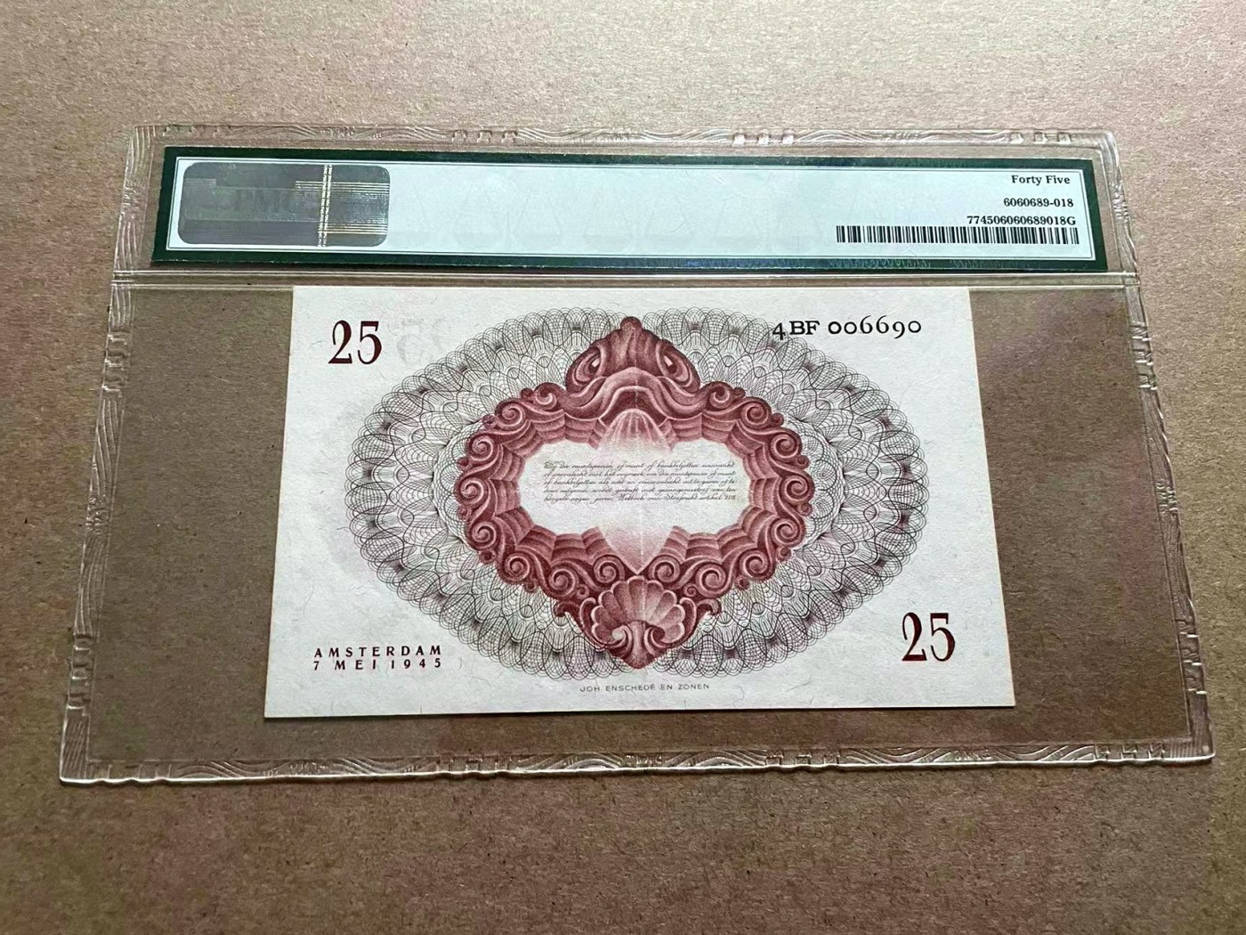【Blue Auction】✨世界纸币精拍第406期【精】 【倒置号】荷兰 1945年25盾 小女孩 PMG45 老壳子 状态佳 