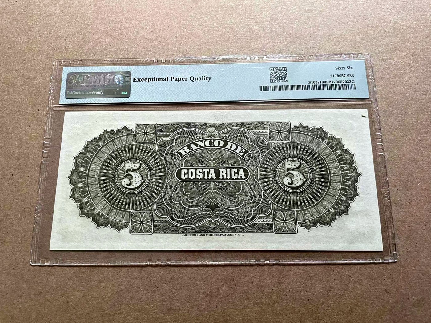 【Blue Auction】✨世界纸币精拍第406期【精】 哥斯达黎加 1899年5比索 ABNC出品 狮子 PMG66EPQ 大票幅 
