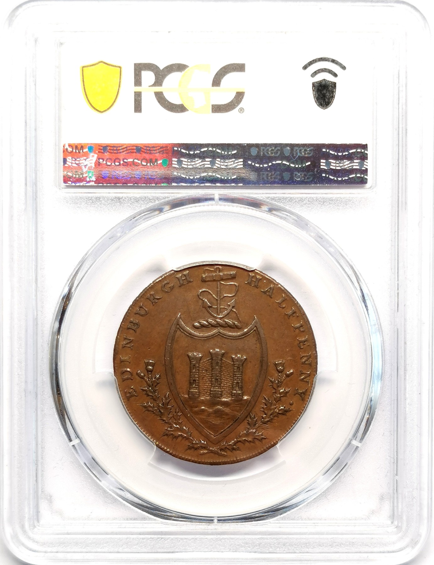 凡希社世界钱币微拍第二百五十七期（感恩专场） 1790苏格兰爱丁堡1/2便士铜代用币PCGS-AU58