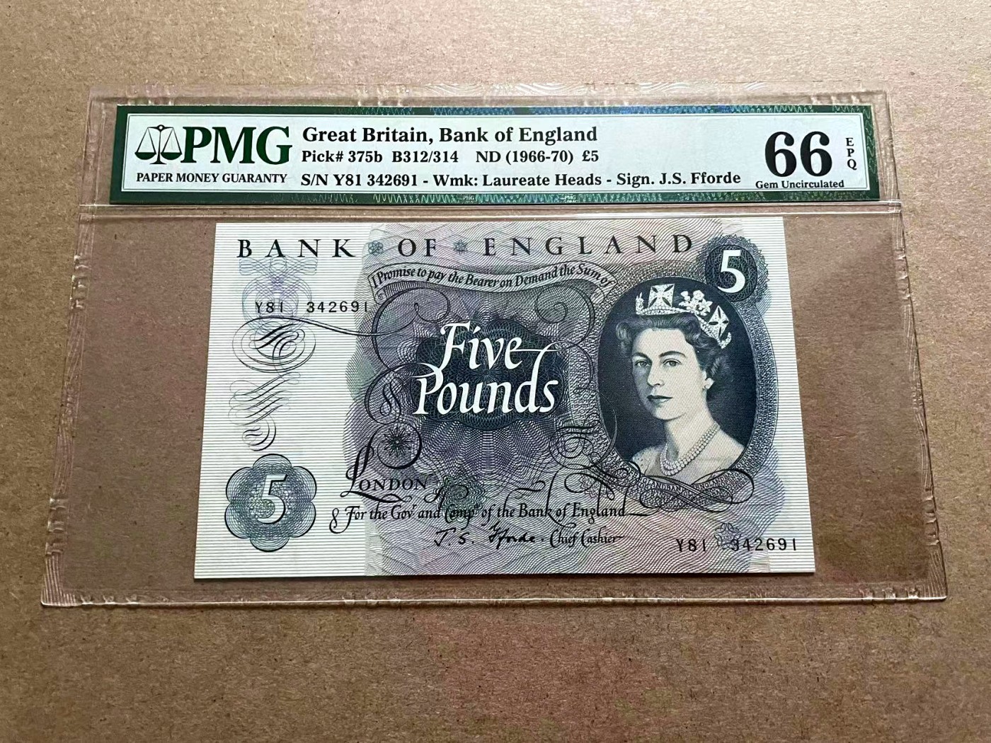 【Blue Auction】✨世界纸币精拍第406期【精】 英国 C序列 1966-70年5镑 PMG66EPQ 