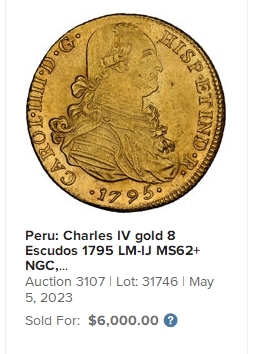 【Blue Auction】✨世界纸币精拍第406期【精】 【仅1枚更高分 起飞大涨品种】西属秘鲁  LIMA版 1796年8埃斯库多 卡洛斯四世 27克大金币 NGC MS62高分（上了MS该品种就是分水岭 收藏级 秘鲁要少于哥伦比亚、智利等常见国别）实物转光非常强烈 底板如缎面般柔和 整体状态远比图片视频好 中拍者必当爱不释手