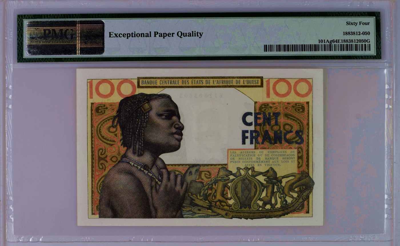 【Blue Auction】✨世界纸币精拍第406期【精】 【无47】西非 1961-65年100法郎 PMG64EPQ 