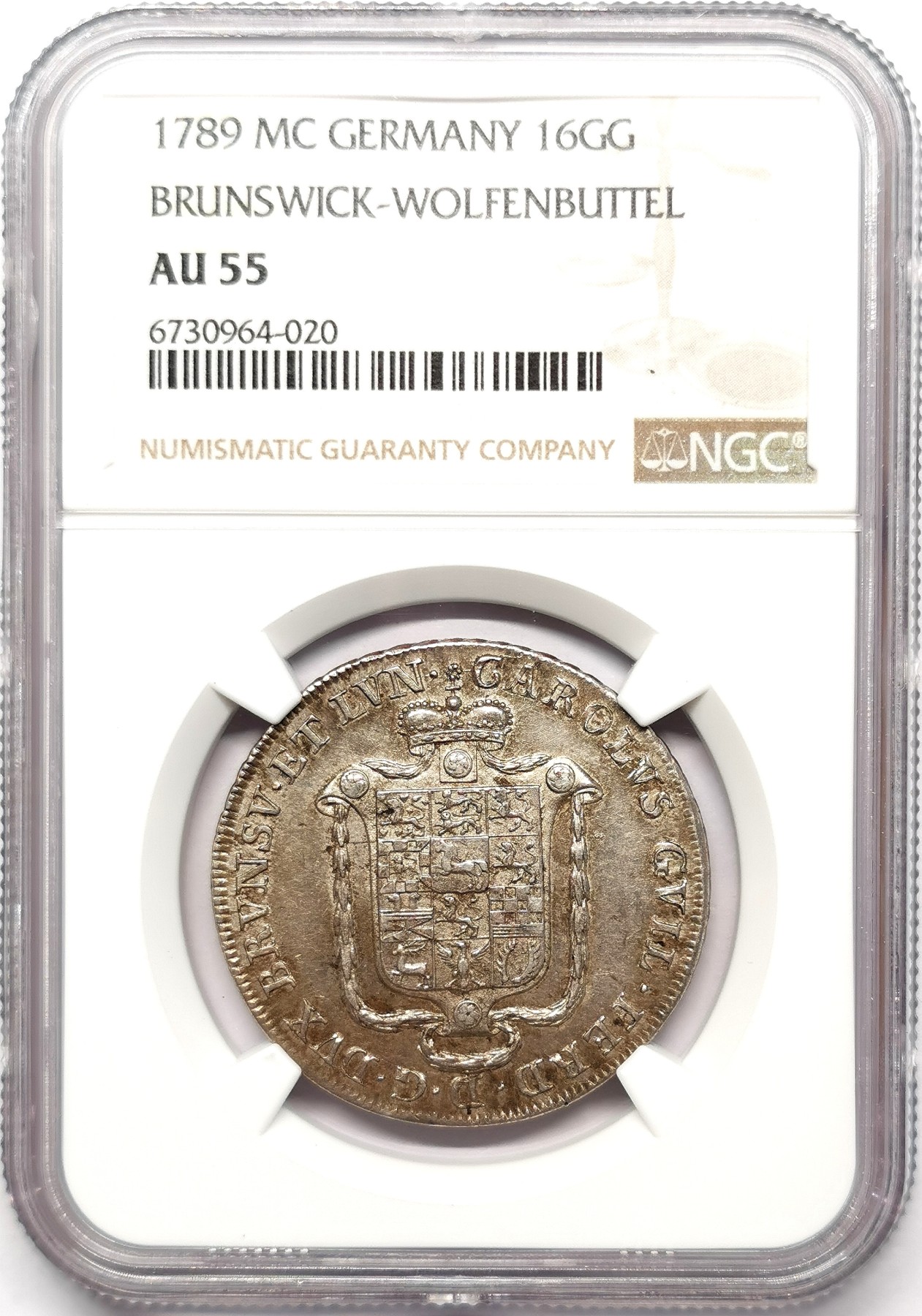 凡希社世界钱币微拍第二百五十七期（感恩专场） 1789布伦瑞克沃芬伯特纹章16GG银币NGC-AU55
