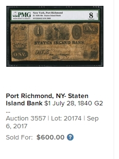 【Blue Auction】✨世界纸币精拍第406期【精】 【少见品种实钞】美国 纽约 1840年1美金 设计精美 品相如图 （原始标注是225美金售价）