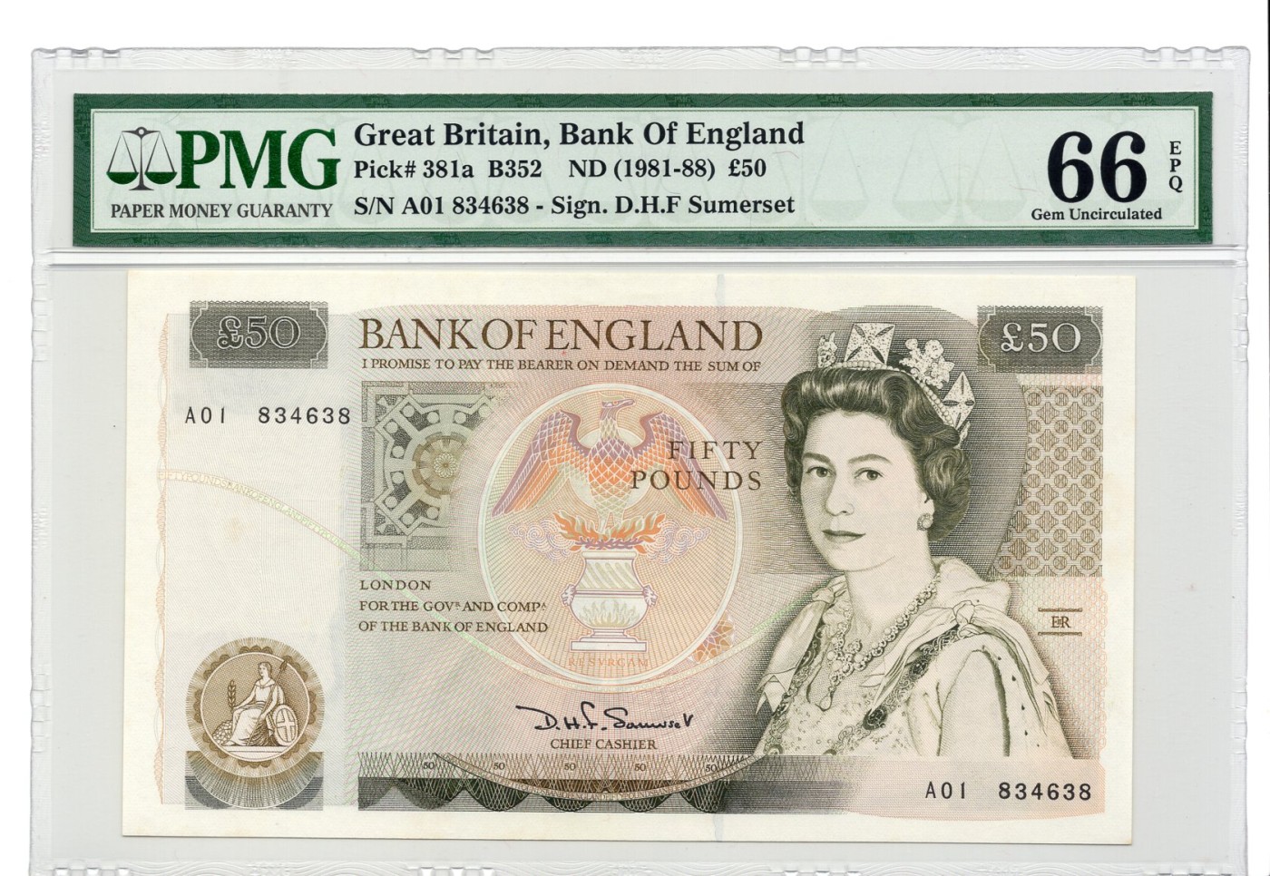 【Blue Auction】✨世界纸币精拍第406期【精】 【A01首发冠 初版】英国 D序列 1981-88年50镑 PMG66EPQ 