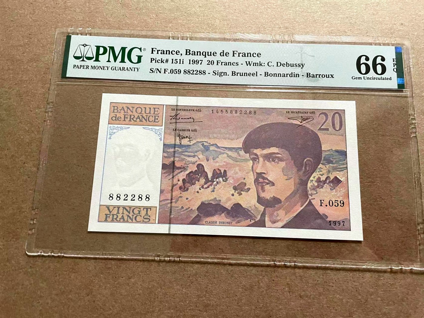 【Blue Auction】✨世界纸币精拍第406期【精】 【882288雷达靓号】法国 1997年20法郎 PMG66EPQ 