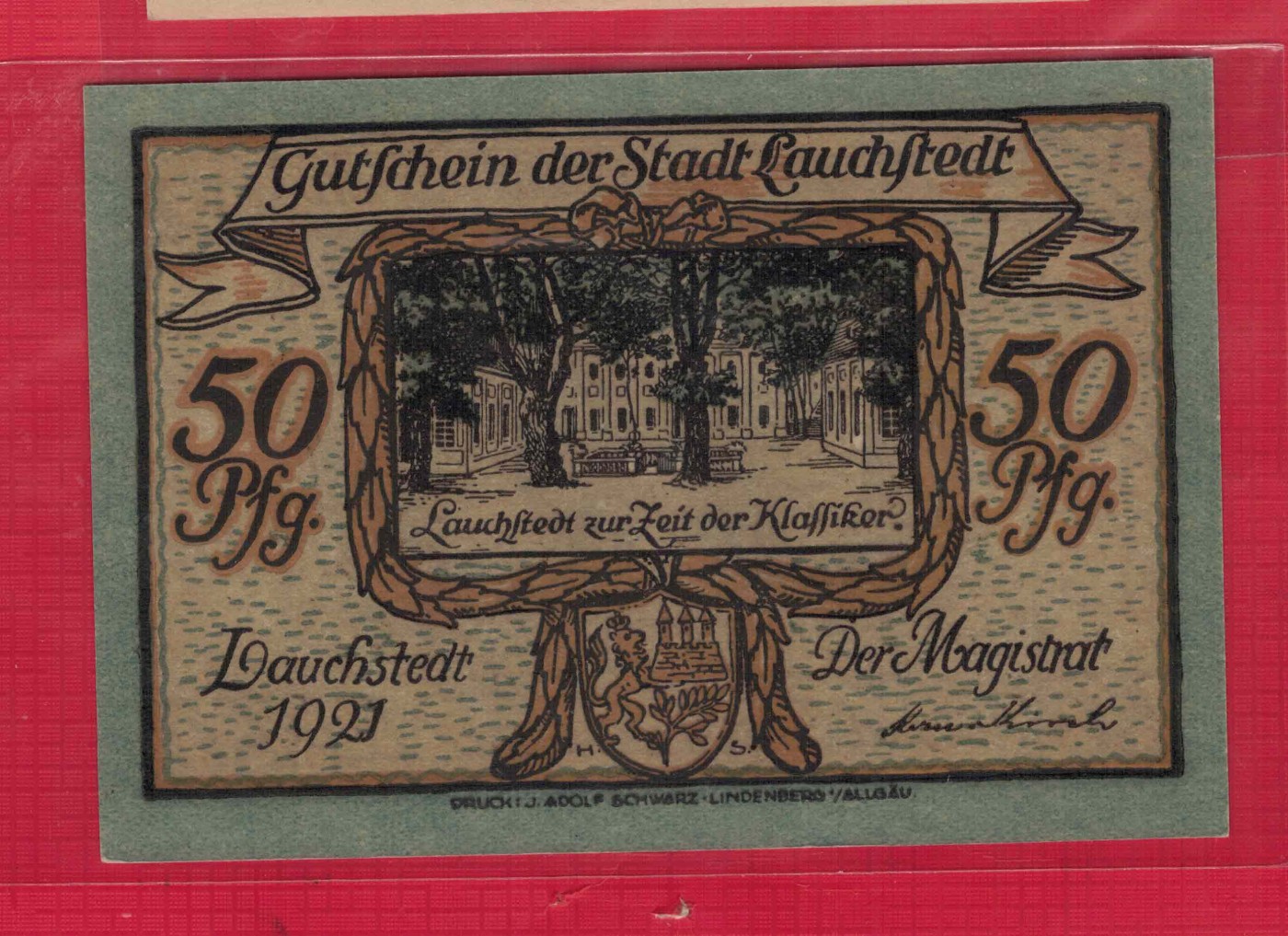 德国1921年50芬尼 紧急状态币 欧洲纸币 实物图 UNC