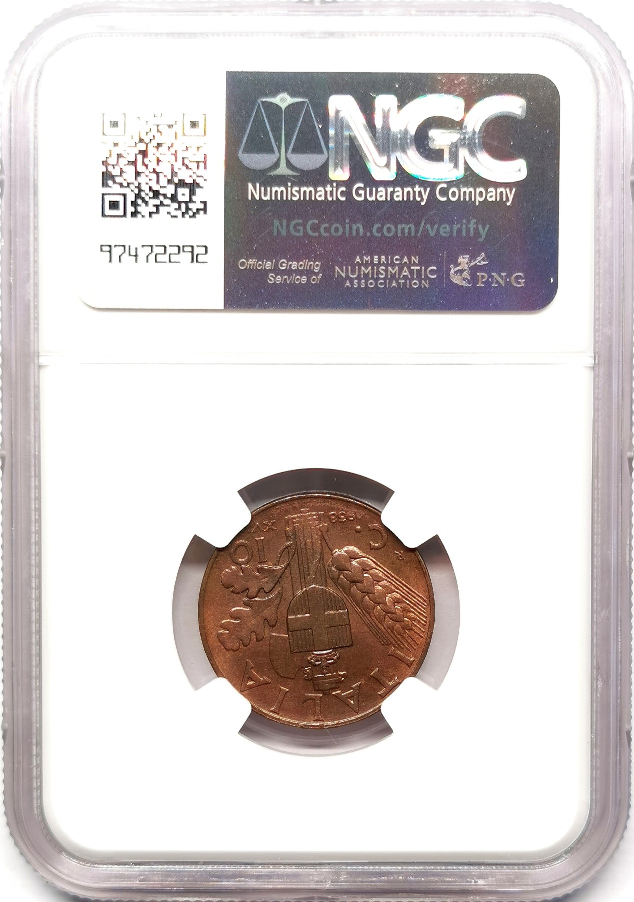 凡希社世界钱币微拍第二百五十七期（感恩专场） 1938意大利法西斯版10分铜币NGC-MS64