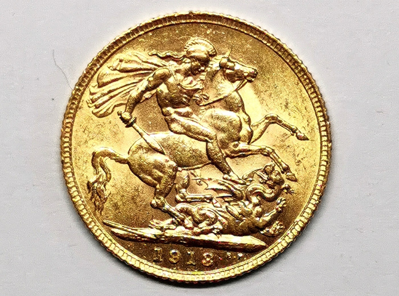 凡希社世界钱币微拍第二百五十七期（感恩专场） 1918英国乔五索维林金币AU