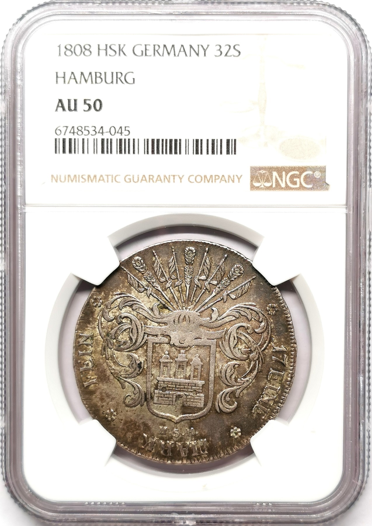 凡希社世界钱币微拍第二百五十七期（感恩专场） 1808汉堡32S大银NGC-AU50