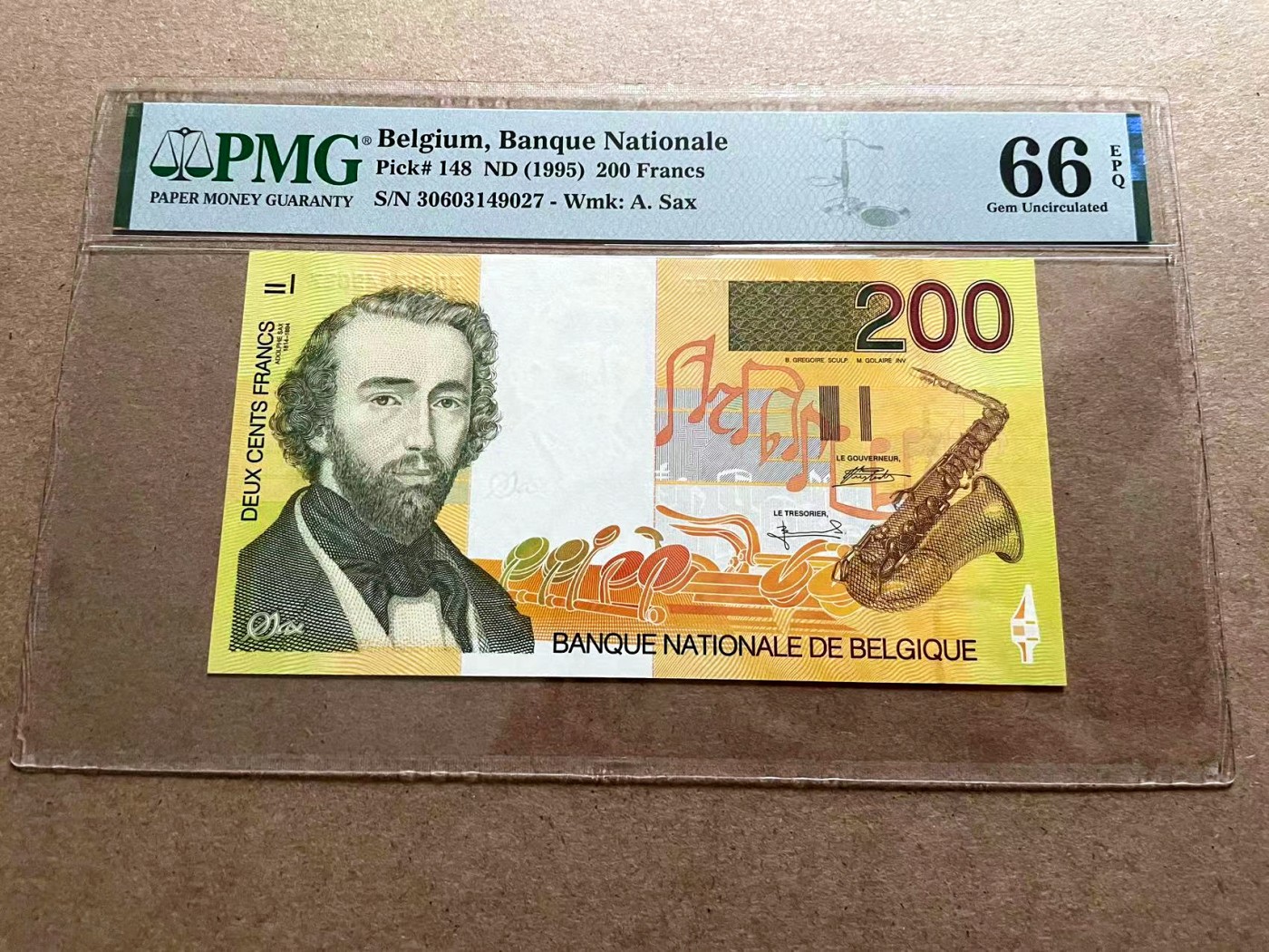 【Blue Auction】✨世界纸币精拍第406期【精】 比利时 1995年200法郎 萨克斯 PMG66EPQ 