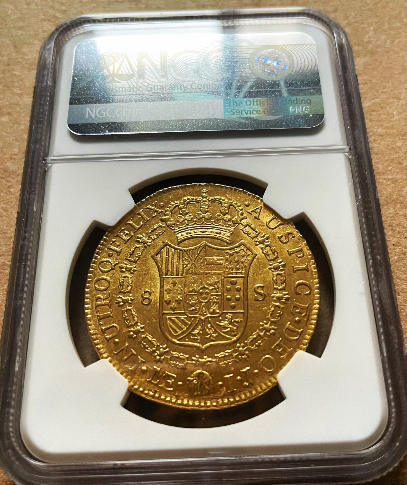 【Blue Auction】✨世界纸币精拍第406期【精】 【仅1枚更高分 起飞大涨品种】西属秘鲁  LIMA版 1796年8埃斯库多 卡洛斯四世 27克大金币 NGC MS62高分（上了MS该品种就是分水岭 收藏级 秘鲁要少于哥伦比亚、智利等常见国别）实物转光非常强烈 底板如缎面般柔和 整体状态远比图片视频好 中拍者必当爱不释手