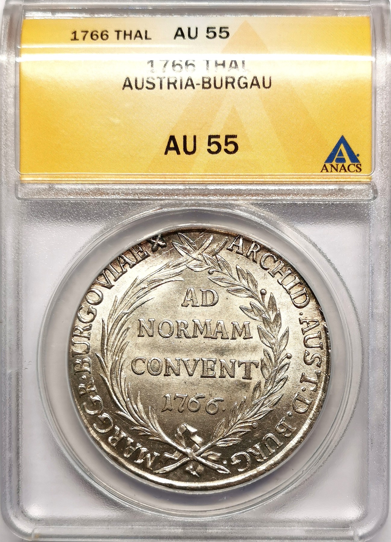 凡希社世界钱币微拍第二百五十七期（感恩专场） 1766神罗布尔高纹章泰勒大银ANACS-AU55光度极佳！