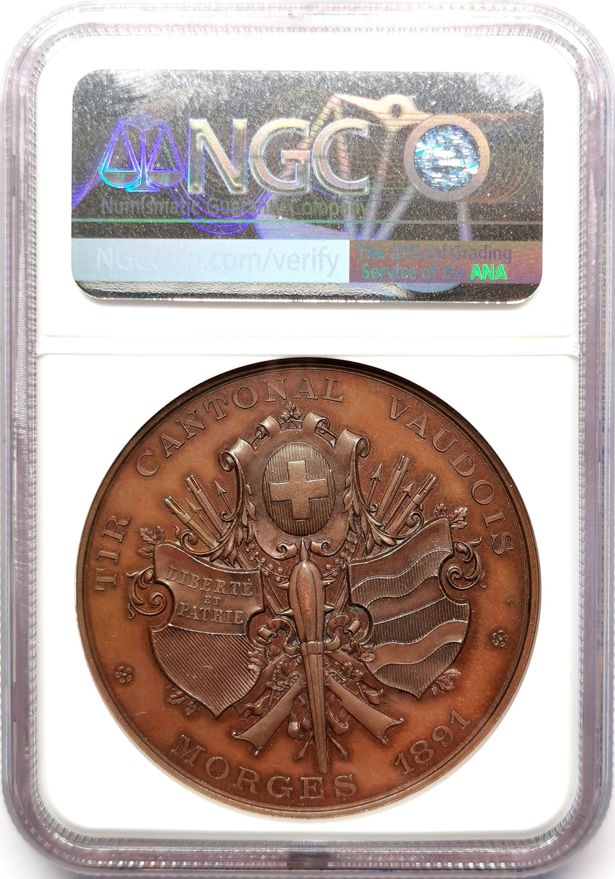 凡希社世界钱币微拍第二百五十七期（感恩专场） 1891瑞士沃州射击节纪念铜章NGC-MS63