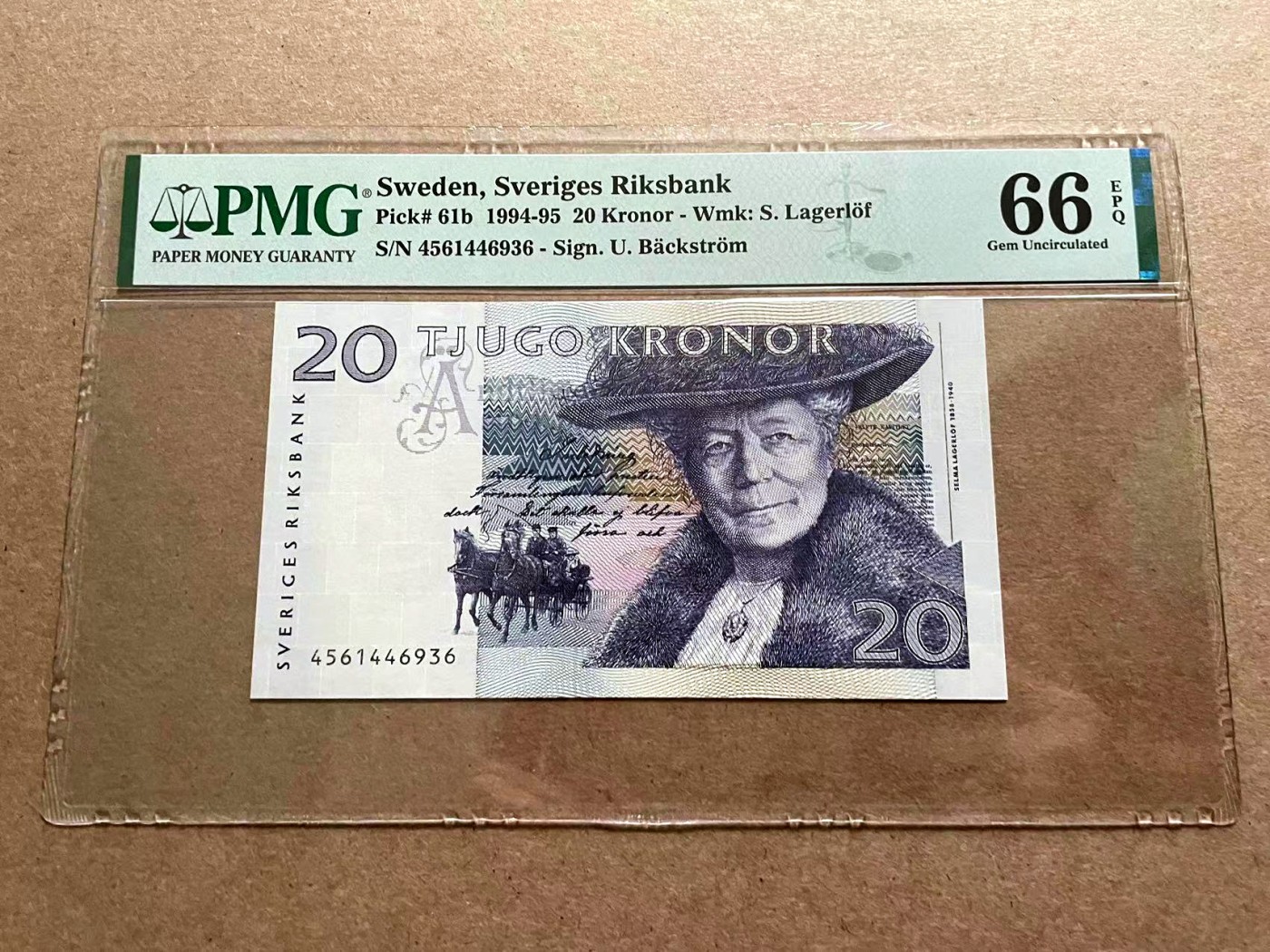 【Blue Auction】✨世界纸币精拍第406期【精】 瑞典 1994-95年20克朗 PMG66EPQ 