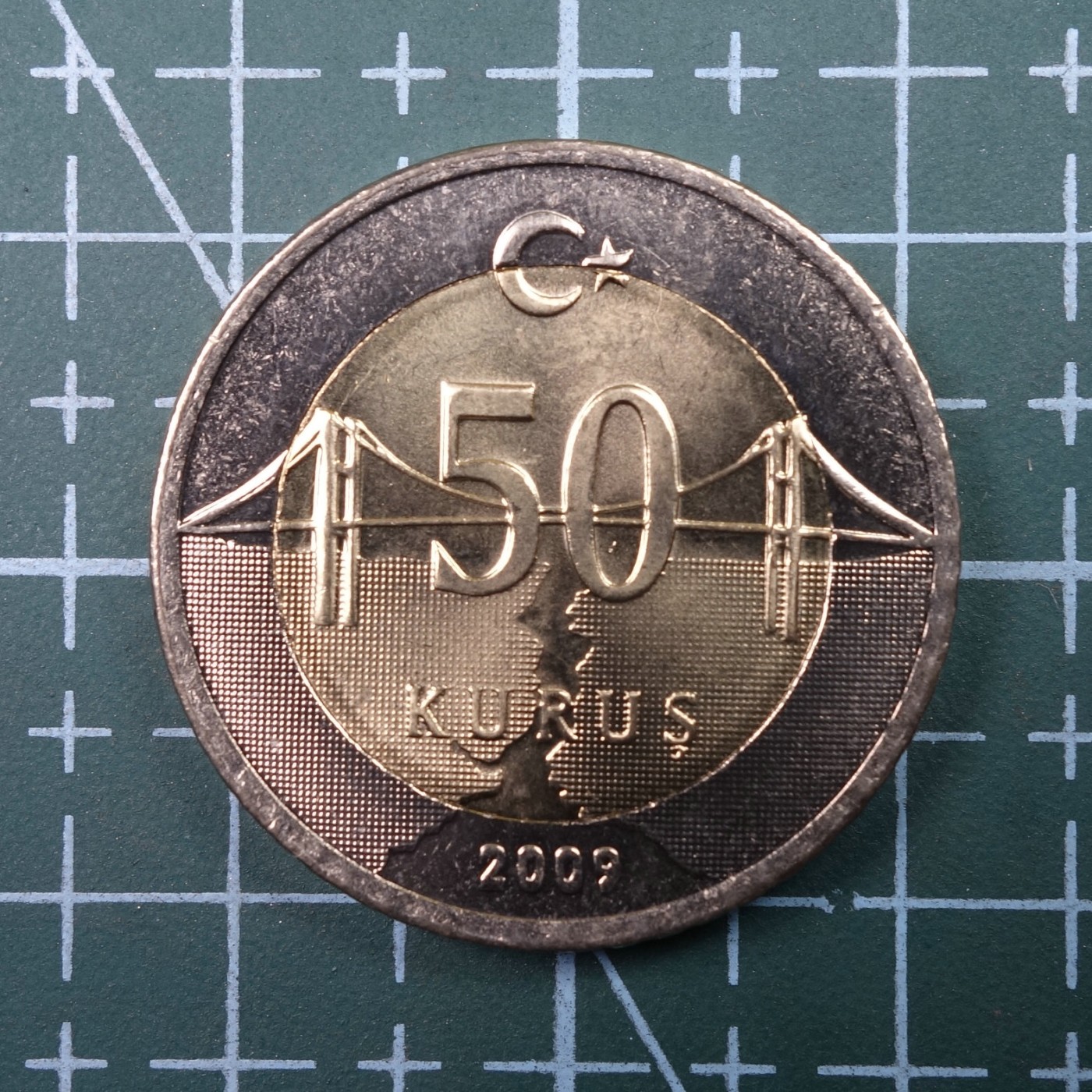 天业钱币散币、银币拍卖第23次专场 全场0元起拍0佣金转发分佣，欢迎围观参拍 土耳其2009年50克鲁兹双色币 UNC