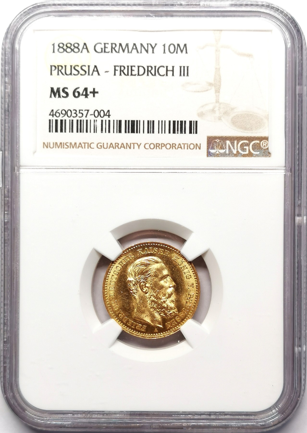 凡希社世界钱币微拍第二百五十七期（感恩专场） 1888普鲁士三皇之年10马克金币NGC-MS64+