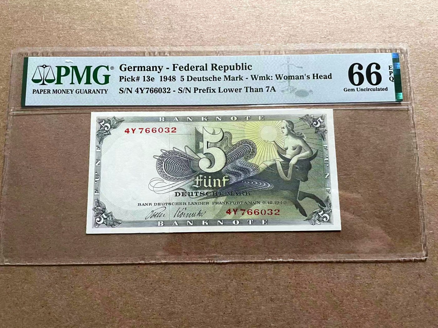 【Blue Auction】✨世界纸币精拍第406期【精】 德国 1948年5马克 PMG66EPQ 欧罗巴女神