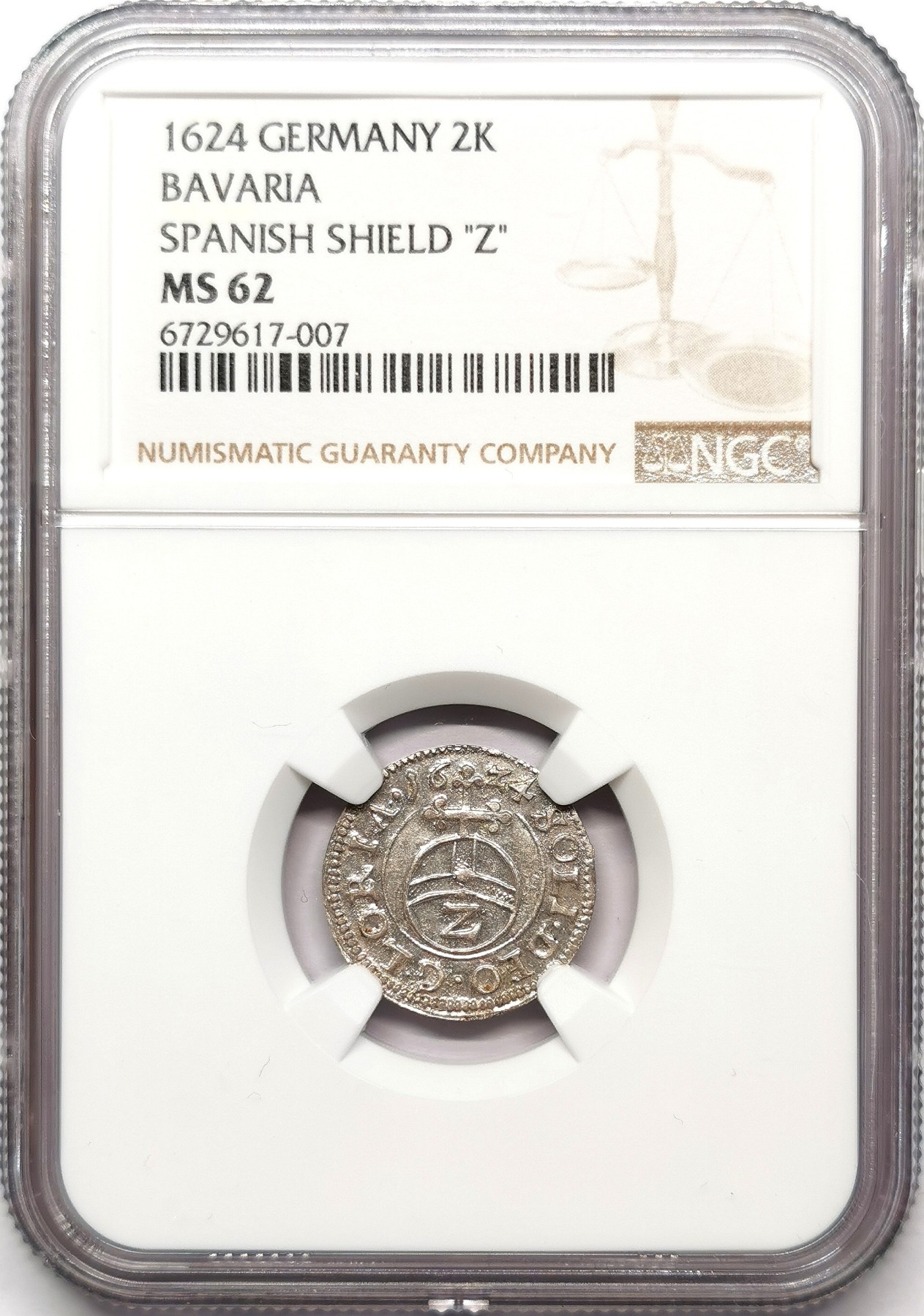 凡希社世界钱币微拍第二百五十七期（感恩专场） 1624巴伐利亚2K银辅币NGC-MS62亚军分！